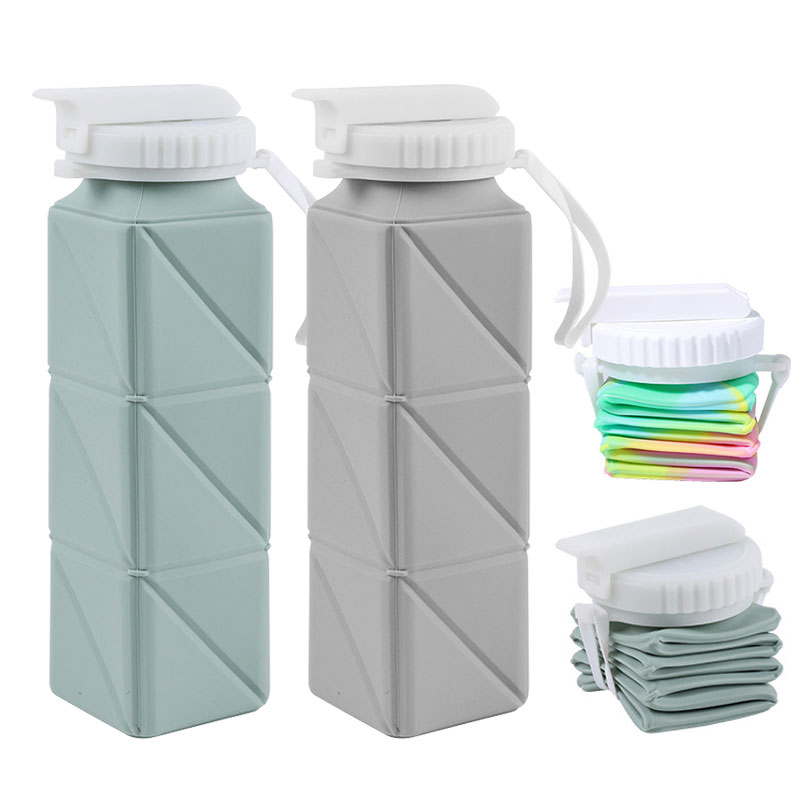 Water Bag Collapsible - ストロー蓋付き折りたたみ式ウォーターボトル、シリコン、折りたたみ式、Bpaフリー、漏れ防止、旅行、ジム、キャンプ、スポーツ、620ml