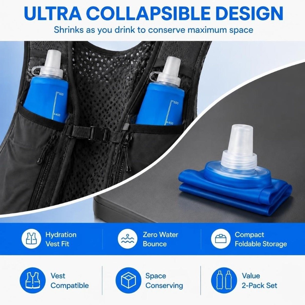 2本セット、持ち運びやすいTPU製折りたたみ式ソフトボトル、 - Water Bag Collapsible のレビューと価格