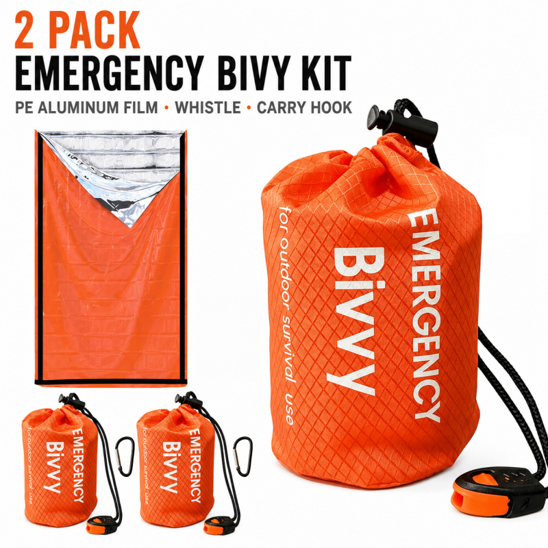 2パック緊急用寝袋、PEアルミフィルムビビーサック、プレミア - Emergency Whistle Loud のレビューと価格
